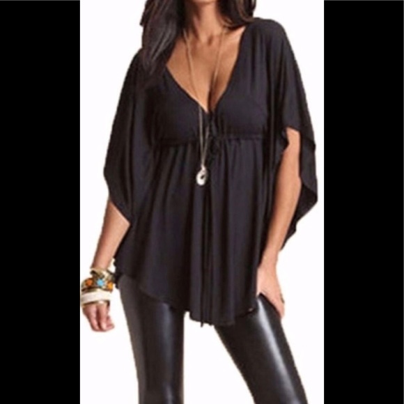 V-NECK BLOUSE BLACK LOOSE LOOK - Picture 8 of 8